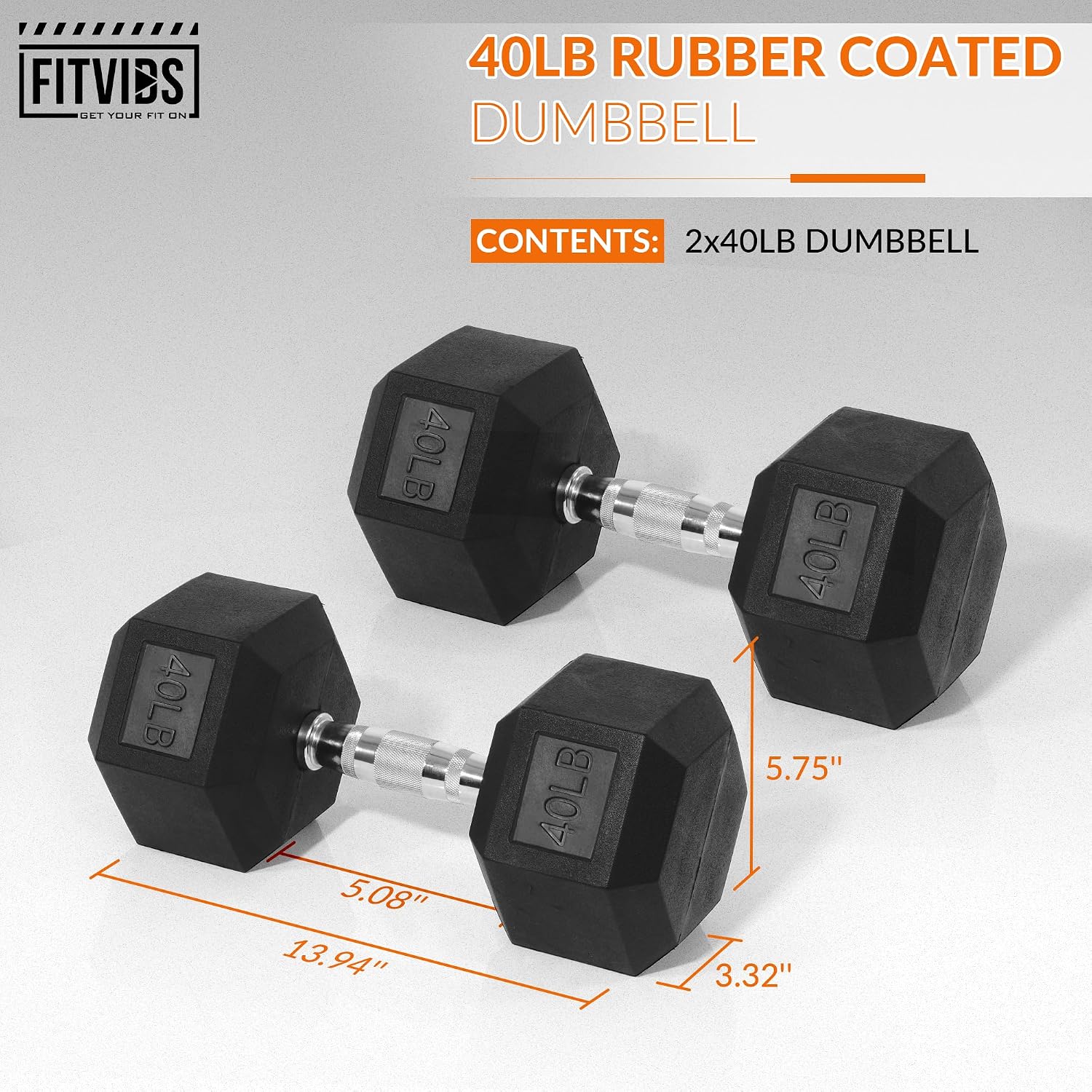 Fitvids Hex Rubber Coated Dumbbells Hand Weights Pairs for Exercises and Fitness and Home Gym, Pairs