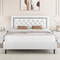 BarnFurin Full Size Bed Frame with Tufted Button Headboard, Upholstered Platform Bed Frame with Diamond Design, Wood Slat Support, No Box Spring Needed, Easy Assembly, White