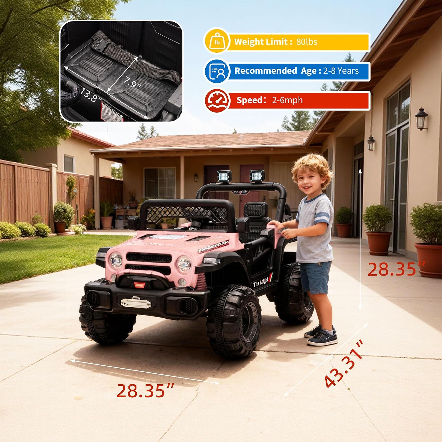 12V Ride on Truck，Kids Electric Car with Parent Remote Control| Features 3 Speeds Up to 6MPH, 2 * 550w Moto, Safty Belt，Spring Suspension, LED Lights, Music for Children Aged 2-8 Years
