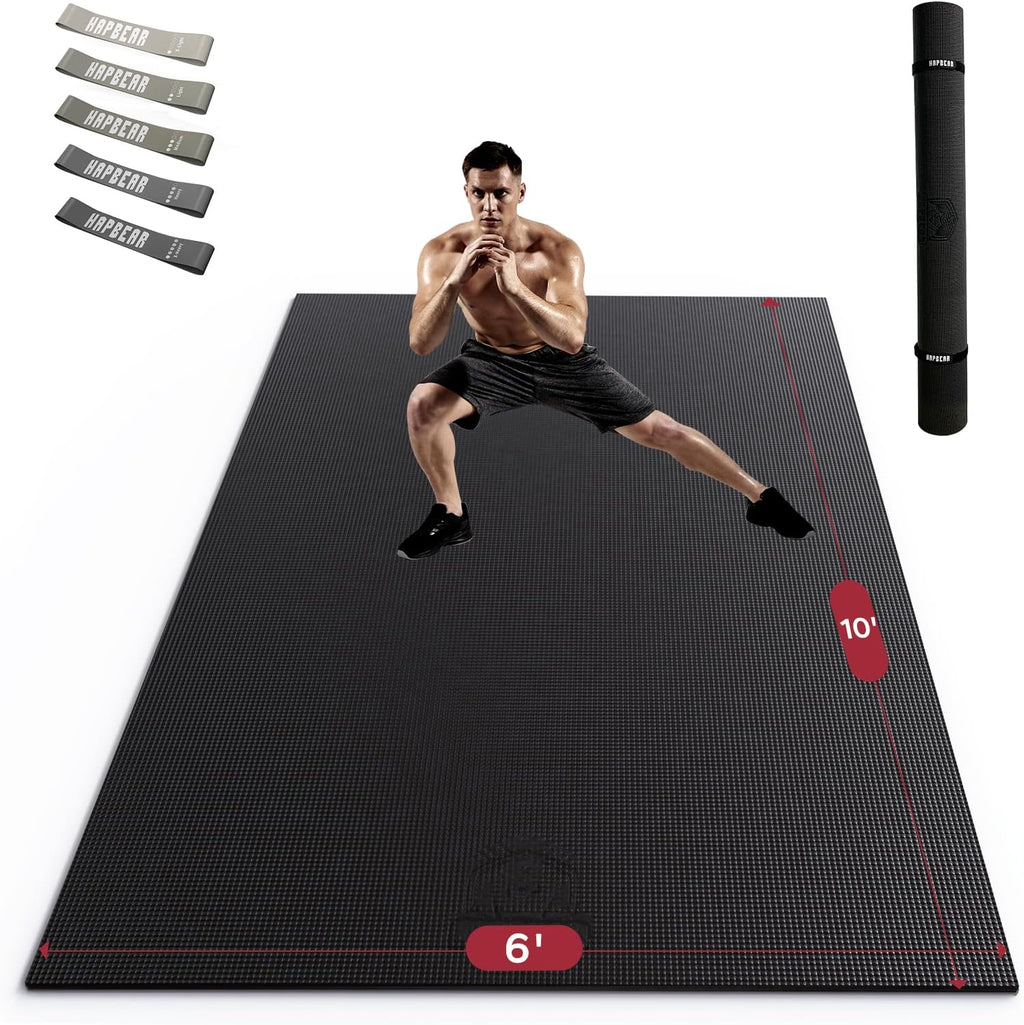 HAPBEAR Large Exercise Mat-7'x5'/6'x8'/6'x9'/6'x10'/6'x12'x8mm(1/3'),Non-Slip, Ultra Durable, Thick Workout Mat for Home Gym Flooring Cardio, Yoga for Fitness, High-Density, Shoes-Friendly