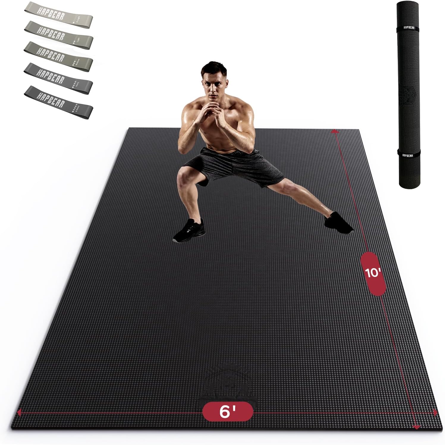 HAPBEAR Large Exercise Mat-7'x5'/6'x8'/6'x9'/6'x10'/6'x12'x8mm(1/3'),Non-Slip, Ultra Durable, Thick Workout Mat for Home Gym Flooring Cardio, Yoga for Fitness, High-Density, Shoes-Friendly