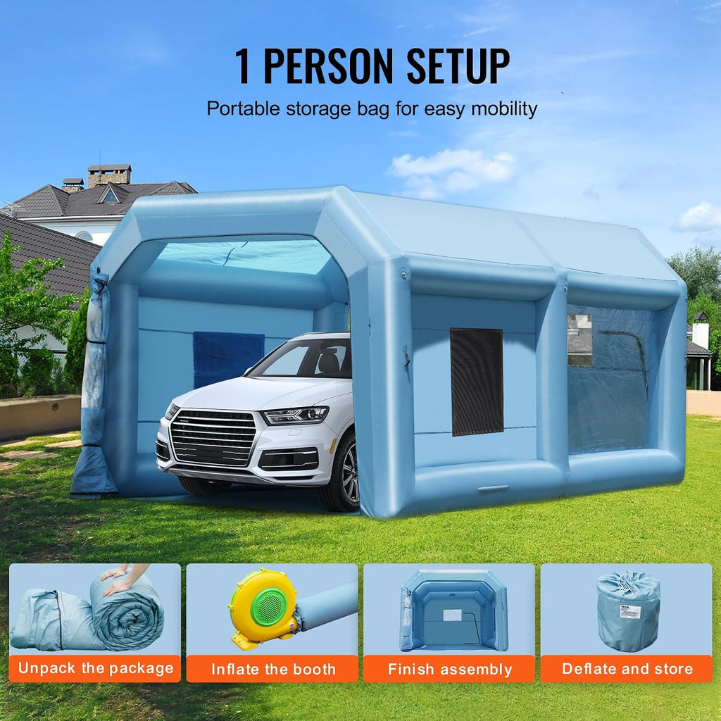 VEVOR Inflatable Paint Booth, 21 x 13.5 x 9.8 ft Inflatable Spray Booth, with 1100W Powerful Blower and Air Filter System, Large Furniture Painting, Portable Car Paint Booth for Medium-Sized Vehicles