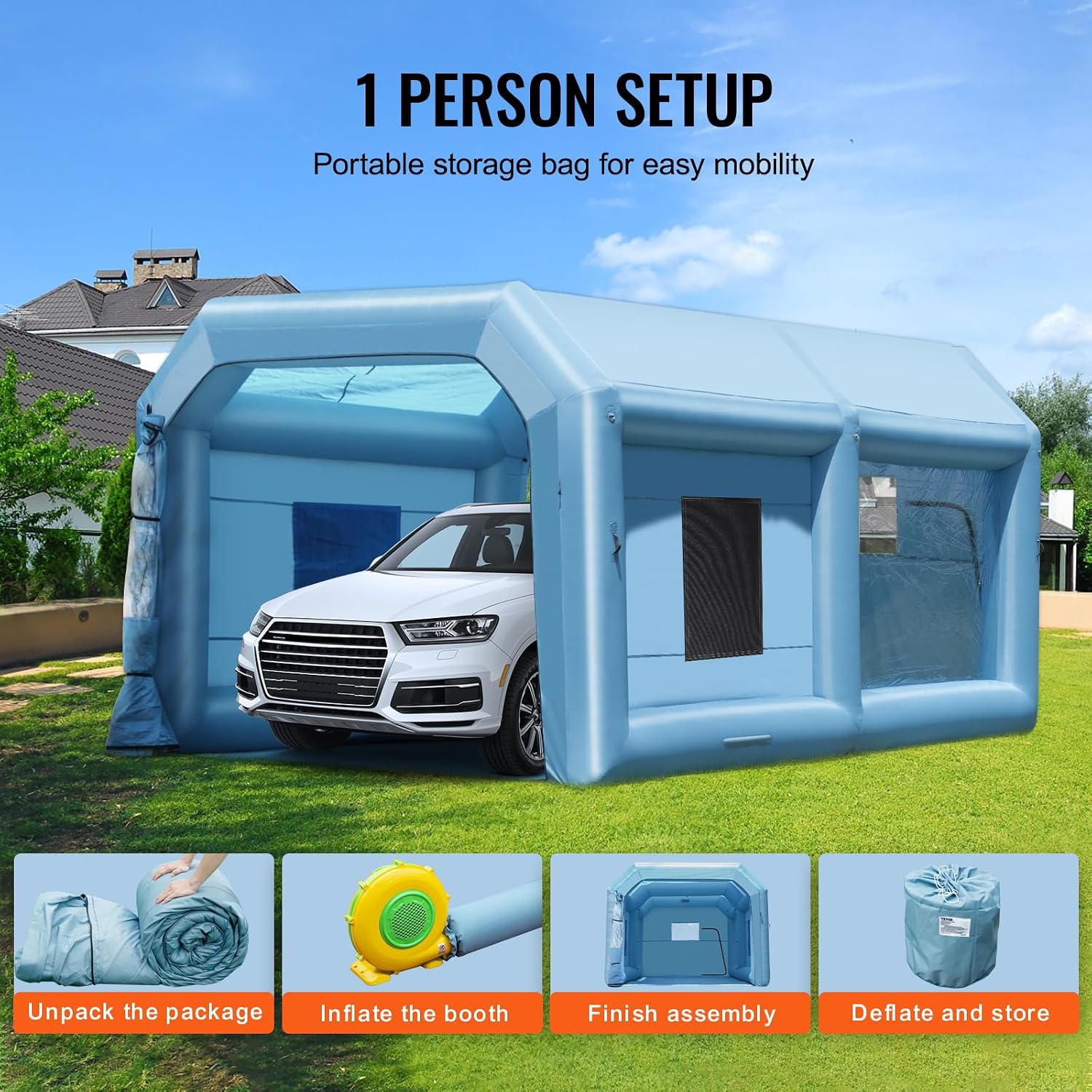 VEVOR Inflatable Paint Booth, 21 x 13.5 x 9.8 ft Inflatable Spray Booth, with 1100W Powerful Blower and Air Filter System, Large Furniture Painting, Portable Car Paint Booth for Medium-Sized Vehicles