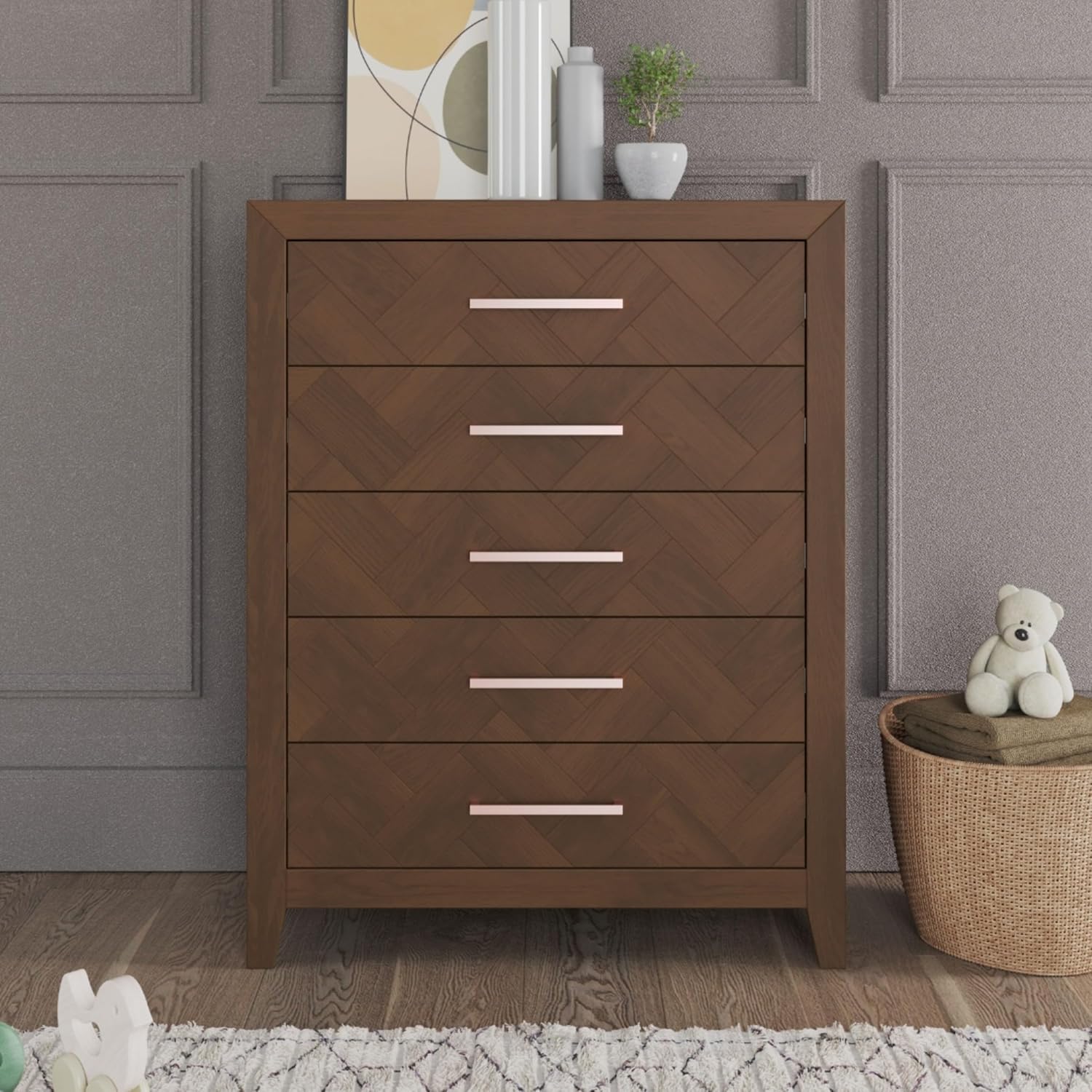 Child Craft Kieran Crib, Double Dresser and Chest Nursery Set, 3-Piece, Includes 4-in-1 Convertible Crib, Dresser and Chest, Grows with Your Baby (Toasted Chestnut)