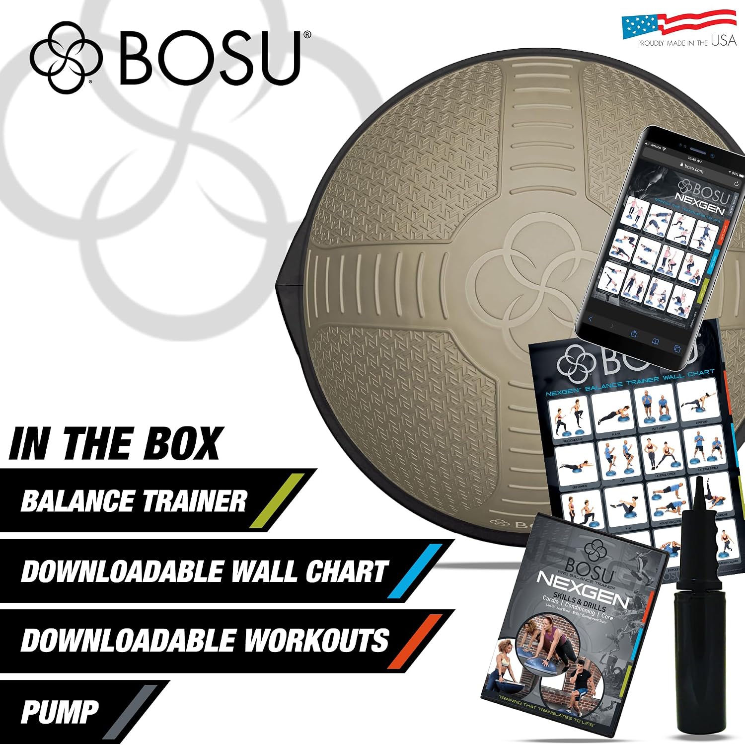BOSU Nexgen Balance Trainer, Half-Ball Training Equipment, 65 cm Diameter, 300 lb Capacity - Burst-Resistant Stability Exercise Tool w/Non-Slip Base, Includes Hand Pump, Commercial-Grade
