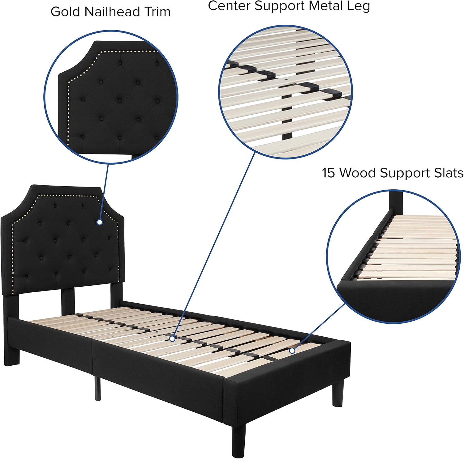 Flash Furniture Brighton Twin Size Tufted Upholstered Platform Bed in Black Fabric