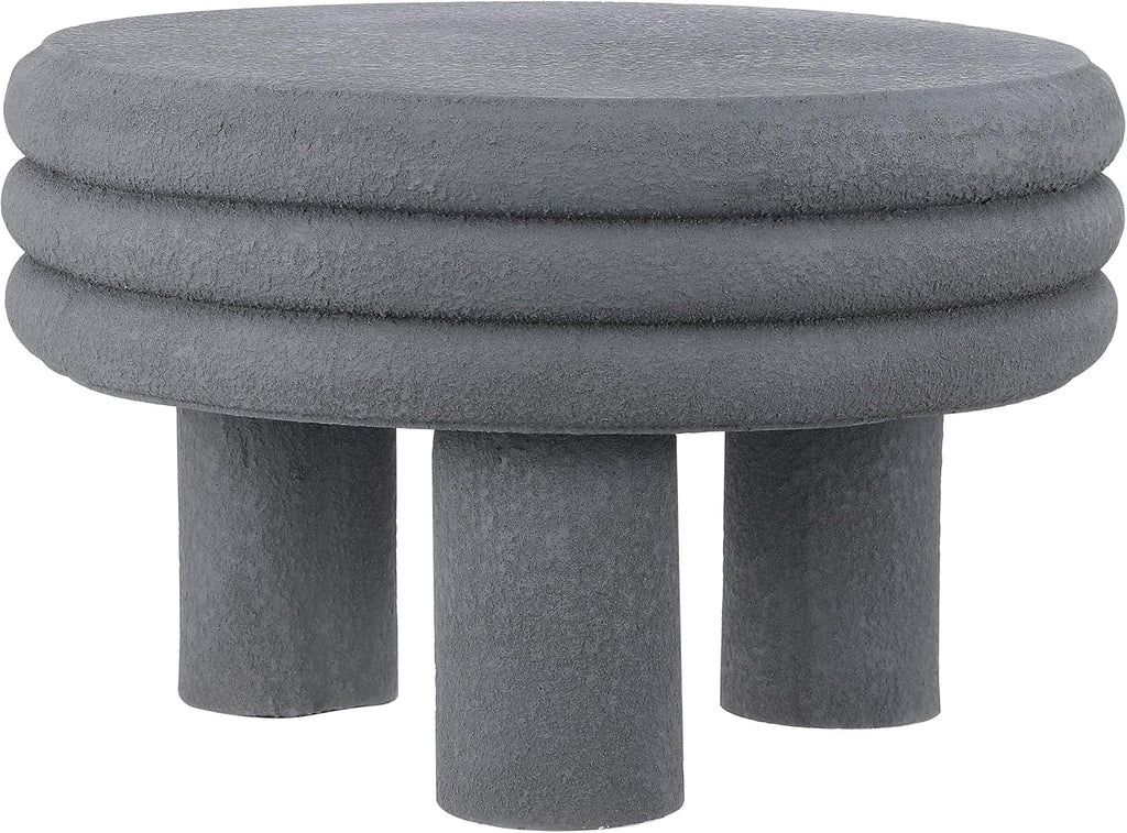 JONATHAN Y Rashida 13.5' Ribbed Polyresin Indoor Outdoor Table, Gray | Contemporary Curvy Minimalist Silhouette, Stacked Ring Motif, Tripod Pillar Base, Weather Resistant, Frosted Finish