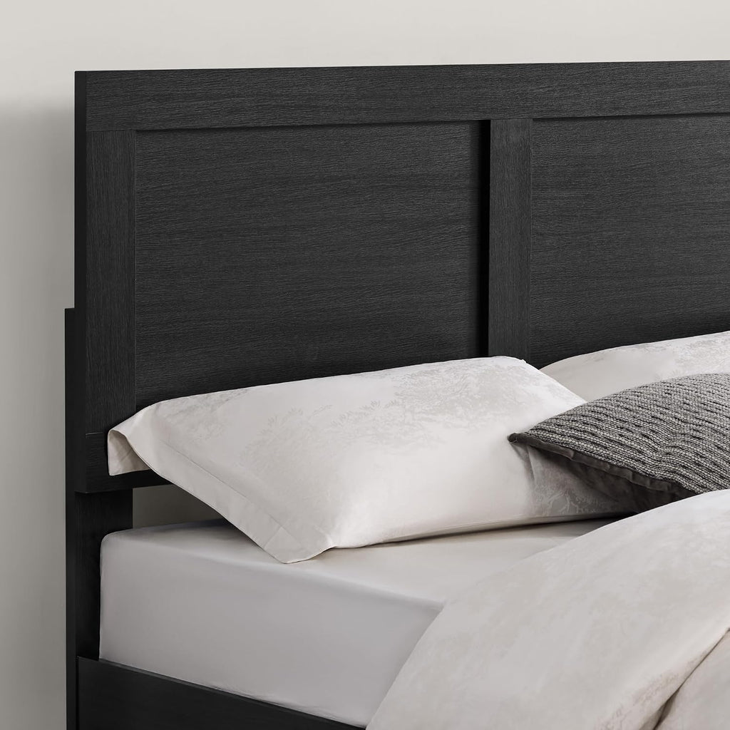 KISLOT Wood Bed Frame, Full Size Wooden Platform Bed Frame with Headboard and Footboard Mattress Foundation Farmhouse Bedroom Furniture No Box Spring Needed