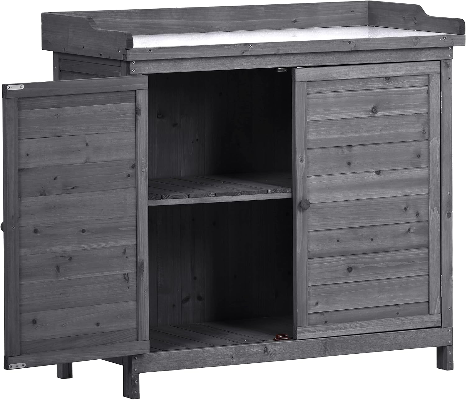 Outdoor 39' Potting Bench Table, Rustic Garden Wood Workstation Storage Cabinet Garden Shed with 2-Tier Shelves and Side Hook, Orange,for Outdoor Indoor Use (Grey)