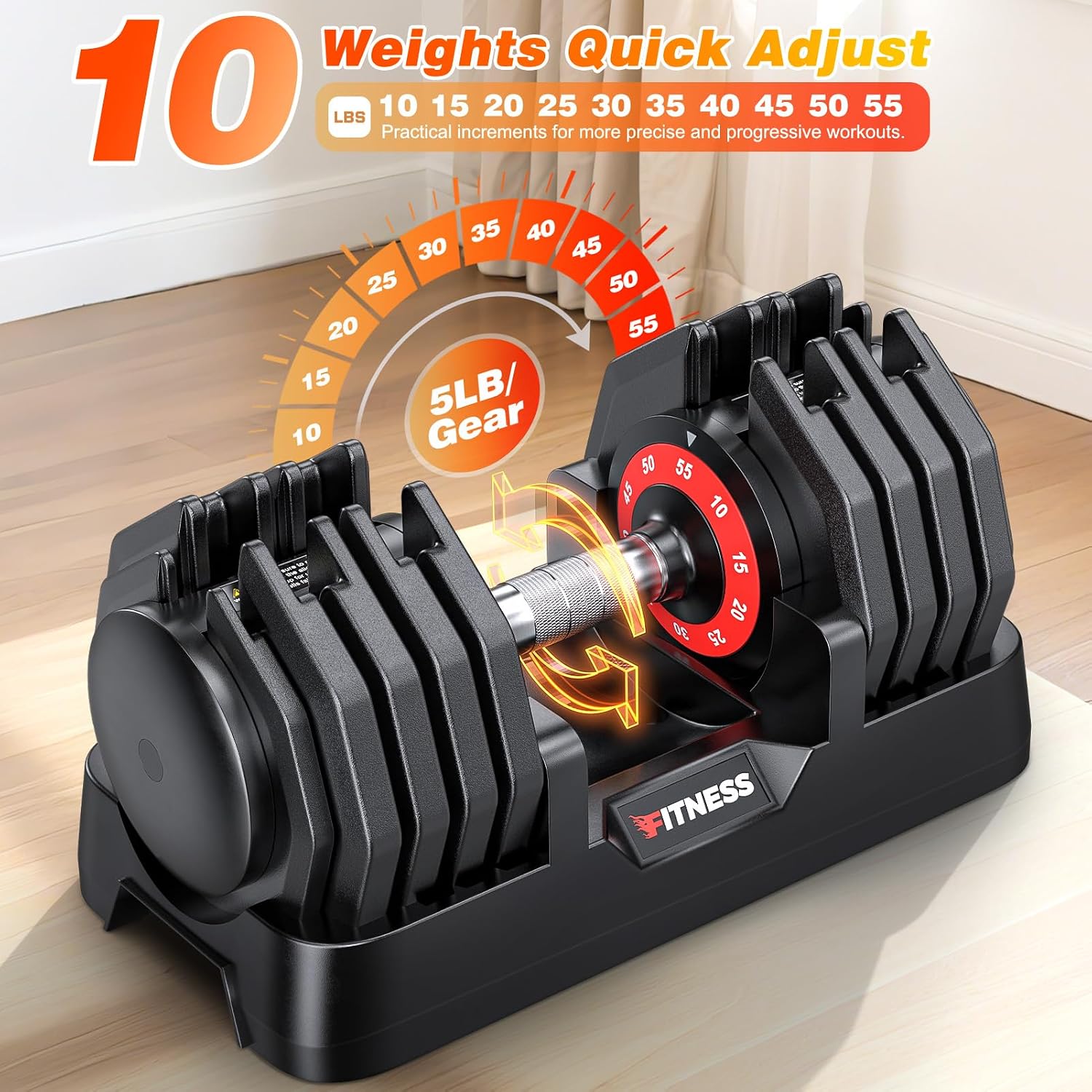 XDDIAS Adjustable Dumbbells Set of 2 for Strength Training, One-Hand Quick Adjust, 25/55/80/90 lbs Options, Anti-Slip Grip Handle, Compact Home Gym Weights for Men Women