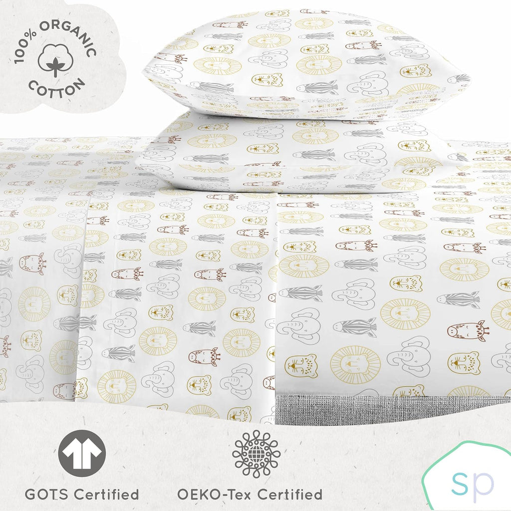 Saturday Park Safari Friends Queen Bed Set - 7 Piece 100% Organic Cotton Animals Bedding - GOTS & Oeko-TEX Certified