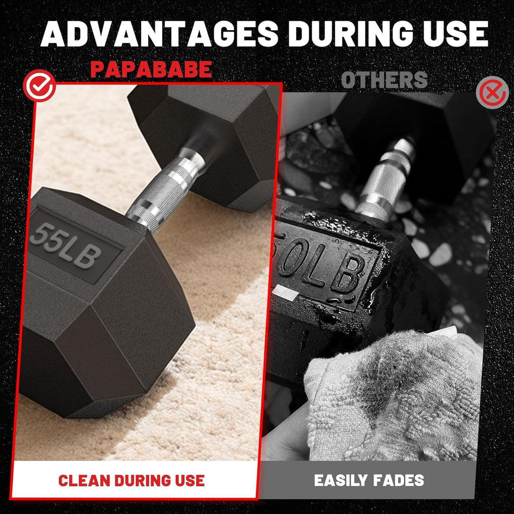 PAPABABE Hex Dumbbell Set with Rack, 85-560lb Rubber Encased Dumbbell Free Weights Dumbbells Set with Storage Rack, Hand Weights Set for Strength Training