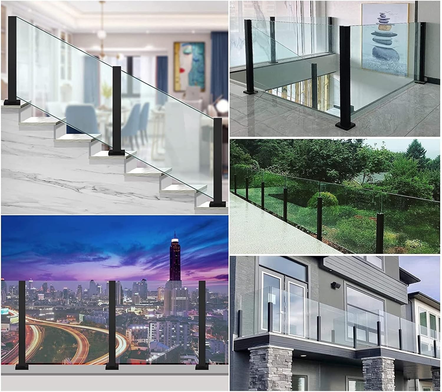 Black Glass Railing Post, 304 Stainless Steel Glass Railing with Spigot Slots & Base, Heavy-Duty Glass Clamp Bracket for Deck Balusters, Balcony, Patio, Stairs(Corner Post,Height-75cm/29.5in)