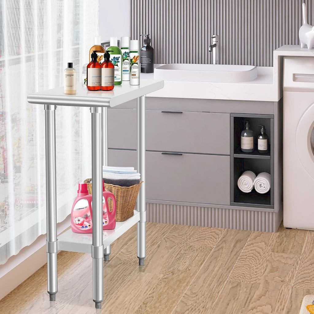 HARDURA Stainless Steel Work Table Commercial 30×12 Inches Kitchen Prep Table and Heavy Duty Commercial Workbench NSF 430 with Undershelf and Galvanized Legs