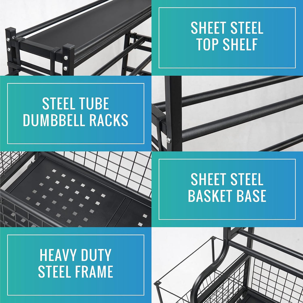 STUFFSTASH Dumbbell Rack for Home Gym, Heavy Duty Weight Rack for Dumbbells, Adjustable Dumbbell Stand with Storage, 700LB Capacity Gym Equipment Organizer with Wheels