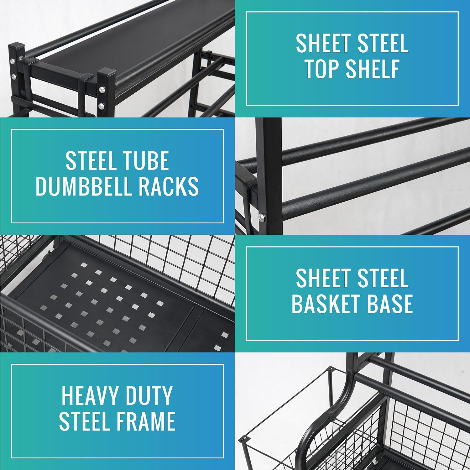 STUFFSTASH Dumbbell Rack for Home Gym, Heavy Duty Weight Rack for Dumbbells, Adjustable Dumbbell Stand with Storage, 700LB Capacity Gym Equipment Organizer with Wheels