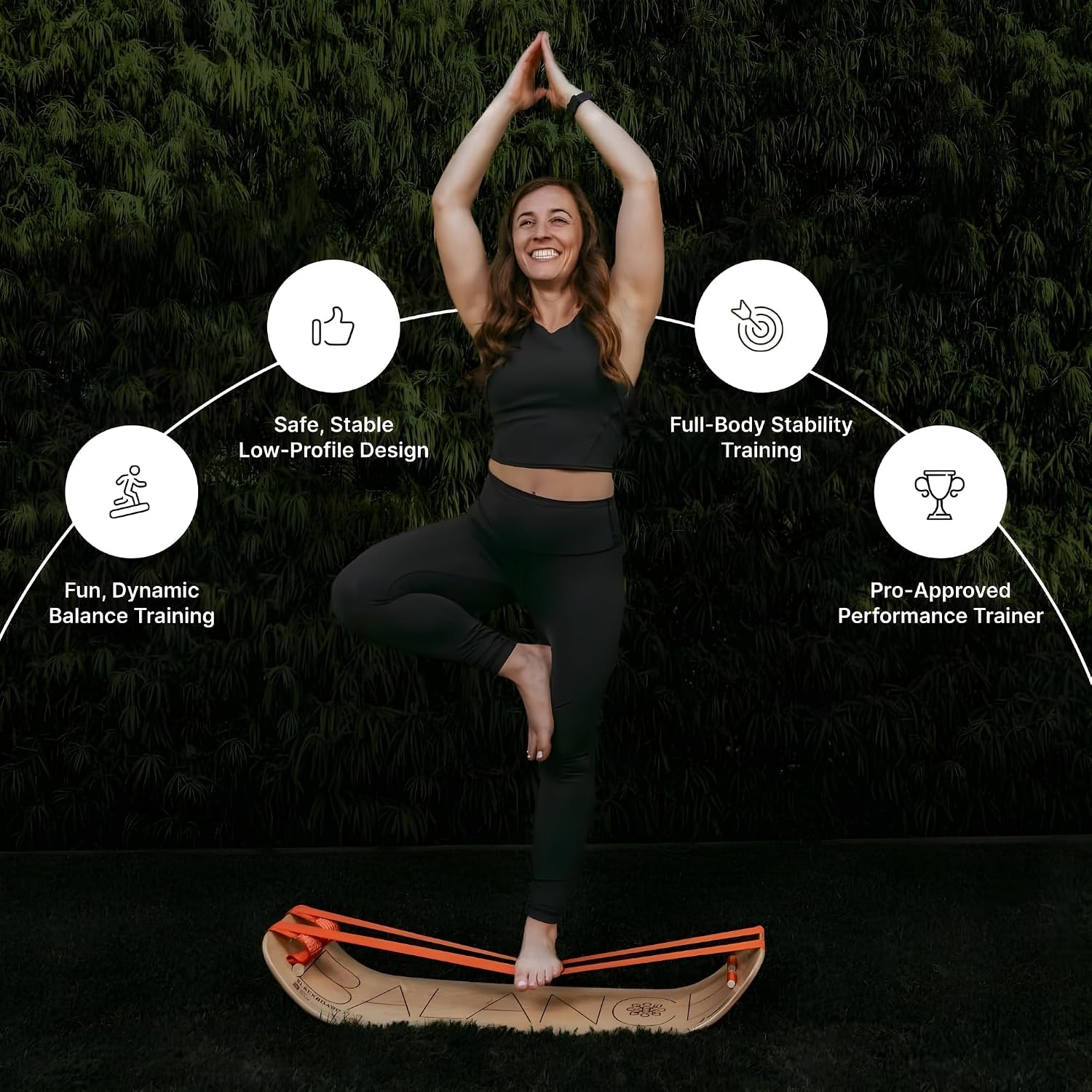 GIBBON SlackBoard Plus & Stand - 2-in-1 Slackline Balance Board for Adults - Workout Equipment Home Gym Training - Wooden Balance Trainer, Standing Desk Exercise, Yoga, Agility, Pilates, Core, Fitness