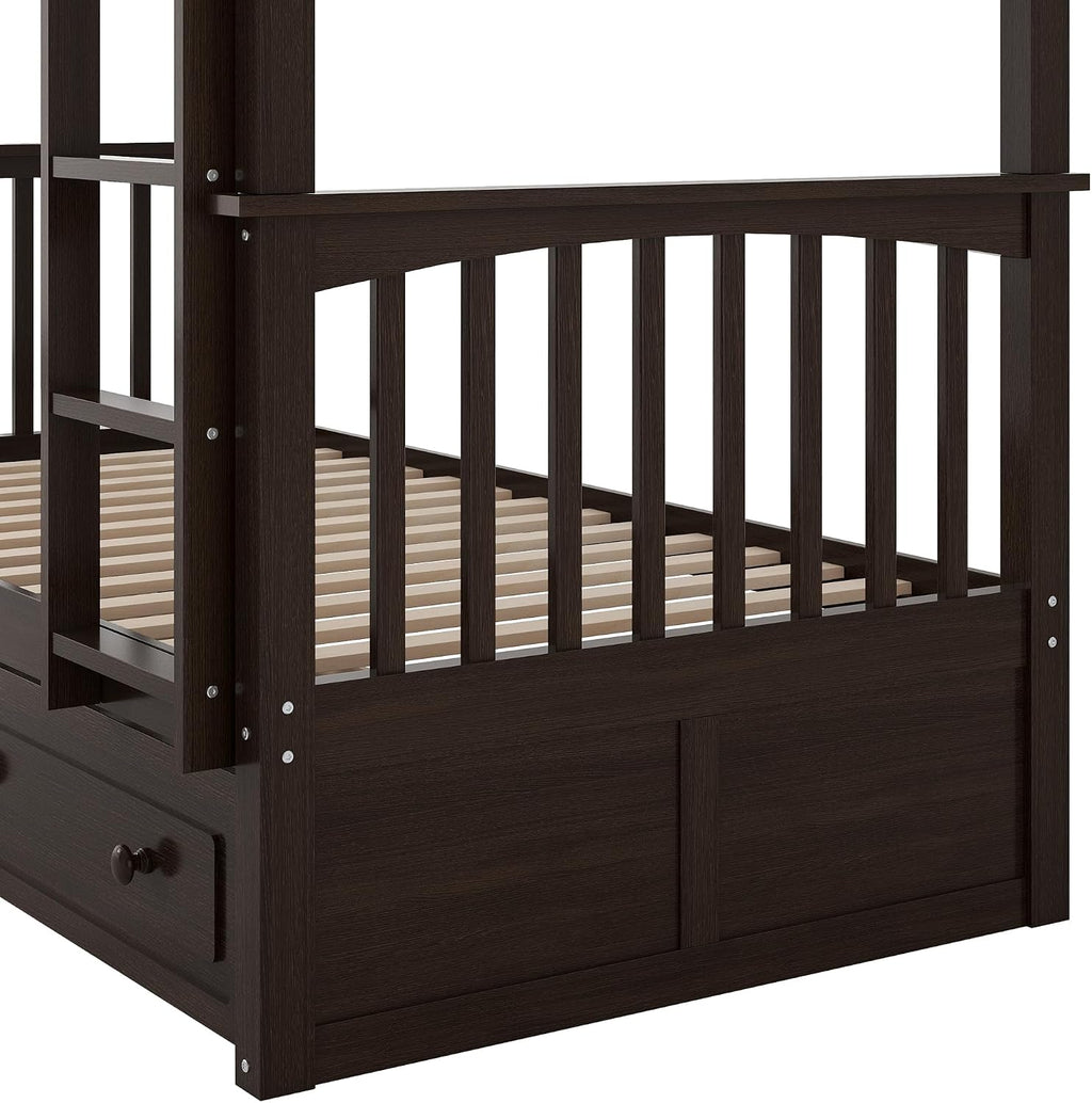 Harper & Bright Convertible Wood Twin-Over-Twin Bunk Bed with Storage Drawers and Ladder - Can Be Divided Into Two Daybeds,Espresso