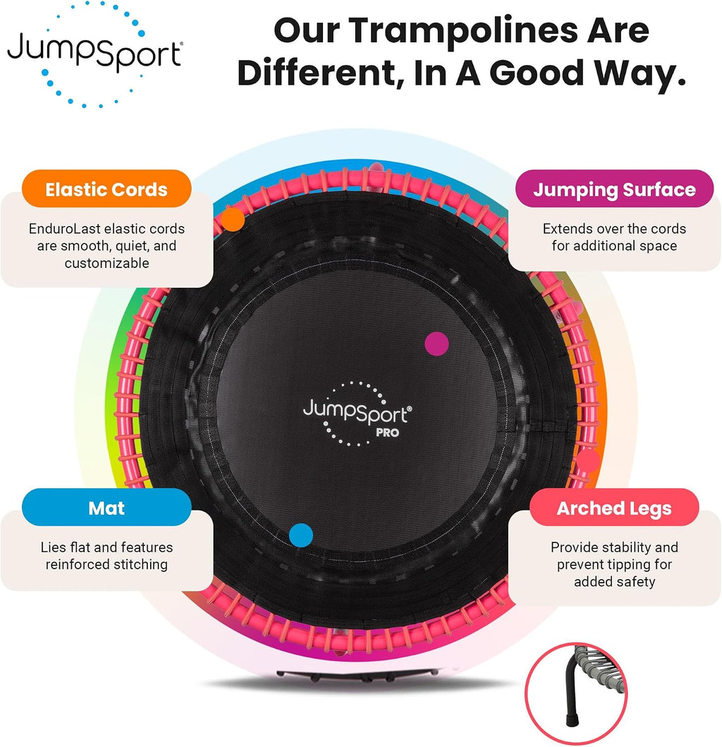 JumpSport 350 PRO 39 Inch Fitness Trampoline Indoor Rebounder Cardio Workout Equipment 300 lb Capacity