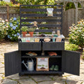 Merax 41.7'' W Patio Kitchen Island Solid Wood Kitchen Cart, Grill Prep BBQ Table, Garden Potting Bench with Stainless Table Top, 3 Movable Shelves and 2 Drawers,Black