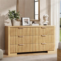 Fluted 6 Drawers Dresser for Bedroom, 54' Modern Chest of Drawers with Metal Handle, Wood Closet Clothes Storage Organizer for Living Room, Hallway, Entryway, Natural Oak