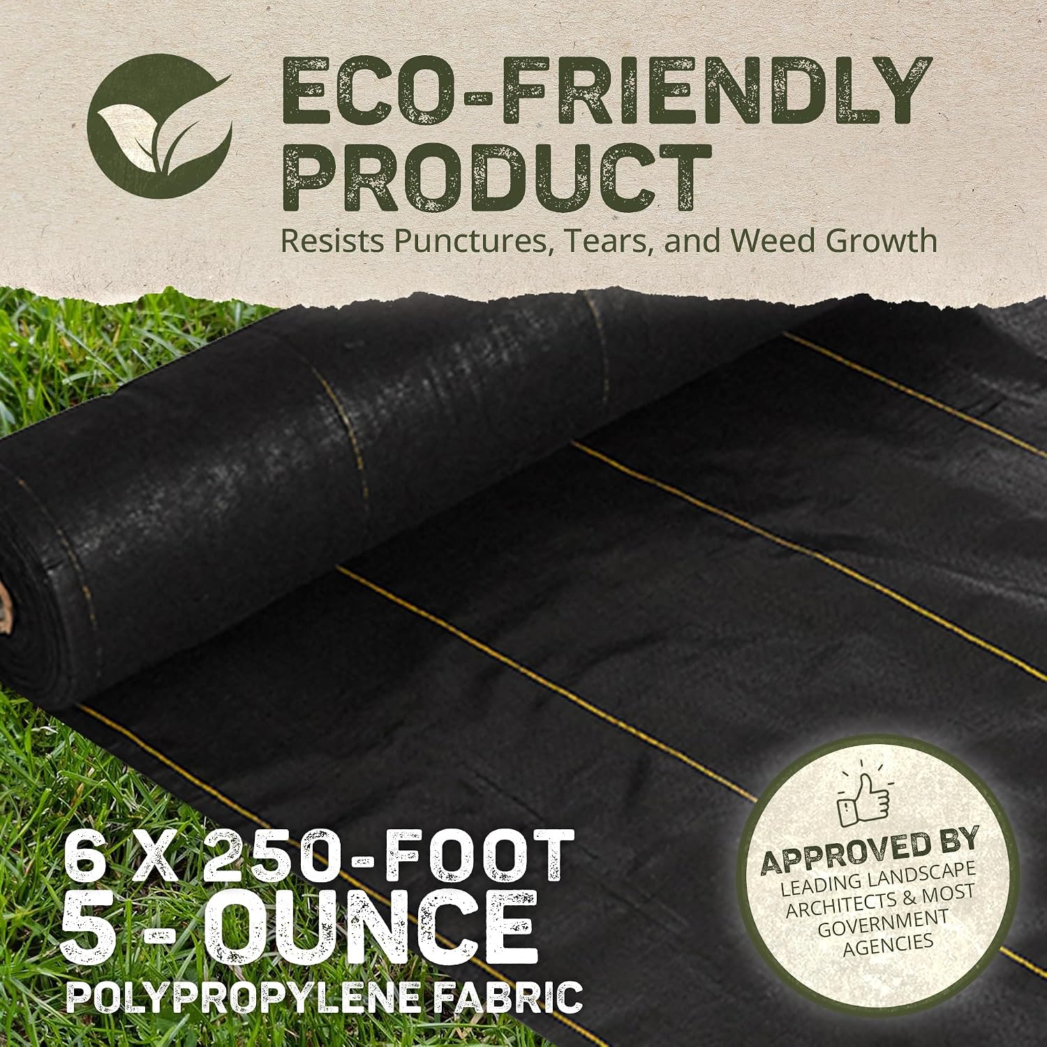 Dewitt 2-Pack Pro-5 Weed Barrier Fabric 5 oz, 6 x 250 Feet – Heavy-Duty Woven Landscape Ground Cover Mat for Raised Garden Bed, Greenhouse Gardening, Outdoor Landscaping, and Commercial Planting