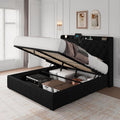 iPormis Full Size Lift Up Storage Bed Frame with Charging Station, Upholstered Platform Bed Frame with Linen Headboard, Hydraulic Storage, No Box Spring Needed, Noise-Free, Easy Assembly, Black