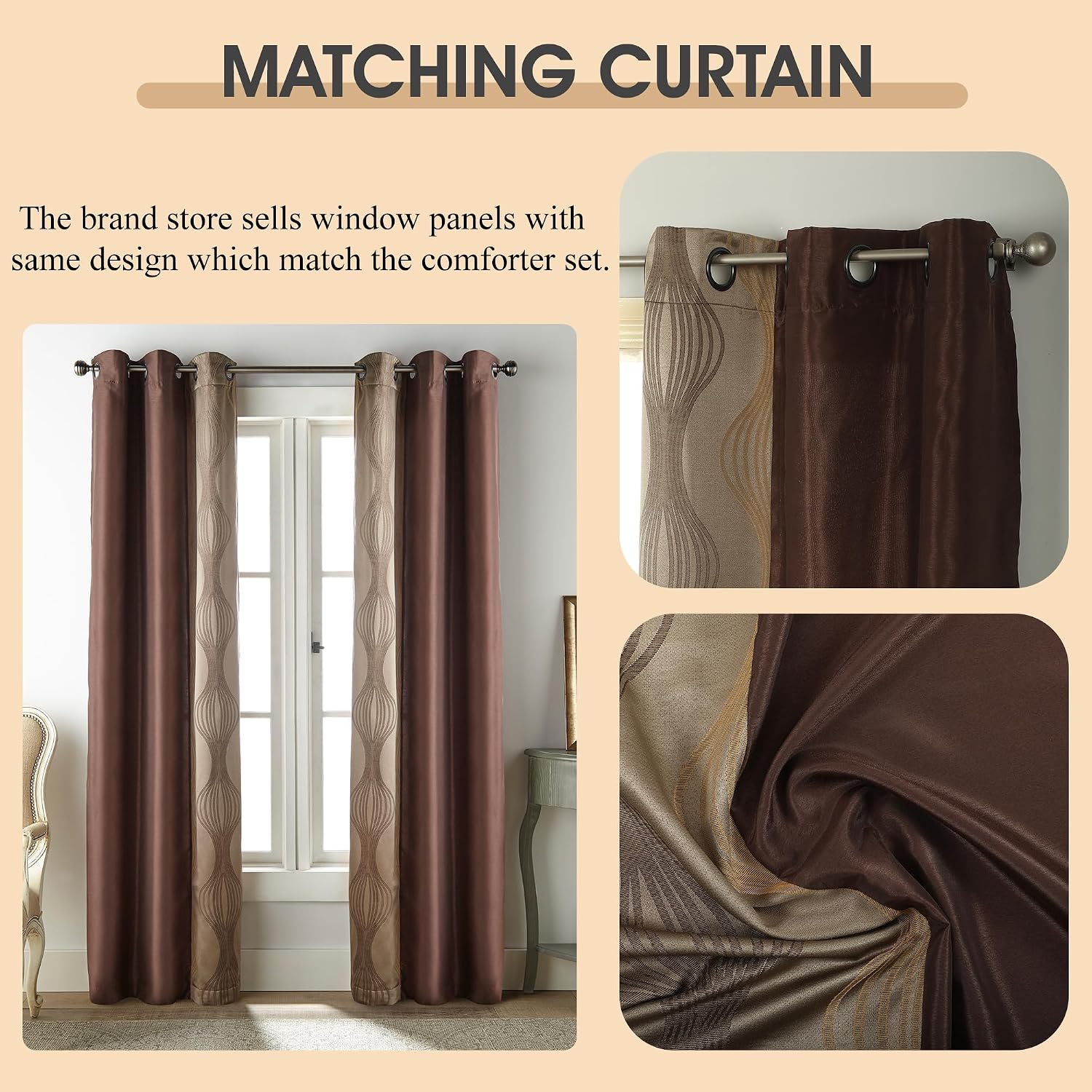 LANCO MODERN LIFESTYLE California King Comforter Set, Brown, 7 Pieces Bed in a Bag, Soft Jacquard with Solid Piecework, Luxury Bed Set with Comforters, Bed Skirt, Pillow Shams and Decorative Pillows