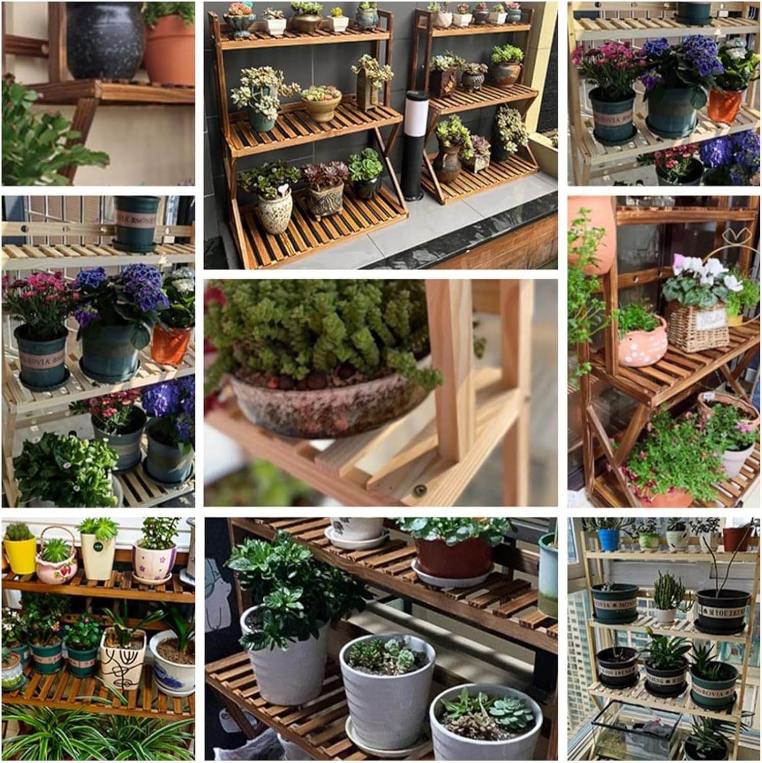 Potting Bench Table,Garden Potting Table, Plant Stands Outdoor Wooden Garden Shelf 3-Tier Plant Shelves with Universal Wheel for Patio Storage and Organizing Garden Items and Plant Accessories ( Color