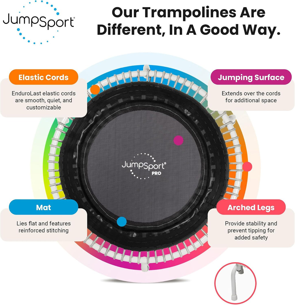 JumpSport 350 PRO 39 Inch Fitness Trampoline Indoor Rebounder Cardio Workout Equipment 300 lb Capacity