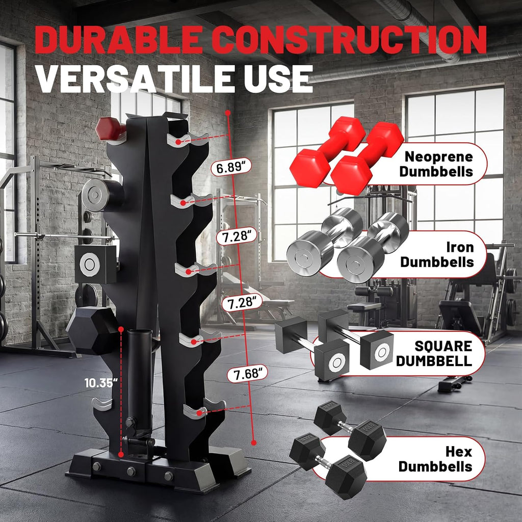 PAPABABE Hex Dumbbell Sets with Rack, 100-600lb Rubber Coated Dumbbell Weight Set and Storage Rack, Multiple Options Hand Weights for Strength Training