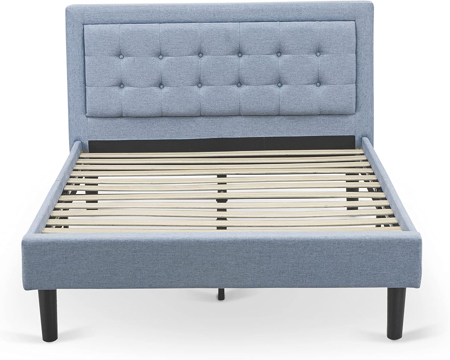 East West Furniture FN11F-1VL0C 2-Piece Platform Full Size Bedroom Set with 1 Mid Century Bed and a Bedroom Nightstand - Reliable and Durable Construction - Denim Blue Linen Fabric