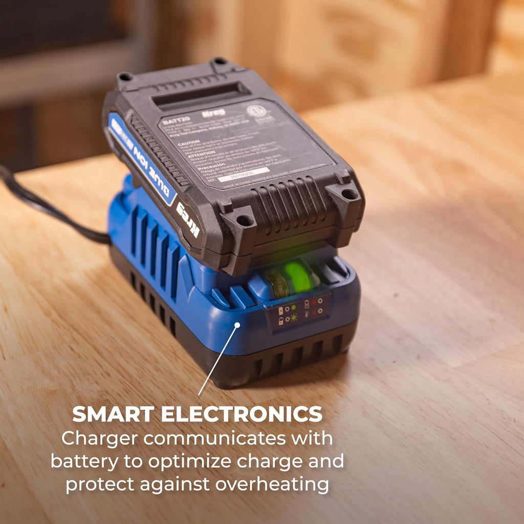 Kreg Blue Ion 2.0 Ah Battery & Charger Starter Kit - Durable Rechargeable Battery & Charger for Workshop & DIY Projects - Impact Resistant & Lightweight - BCB2A20A