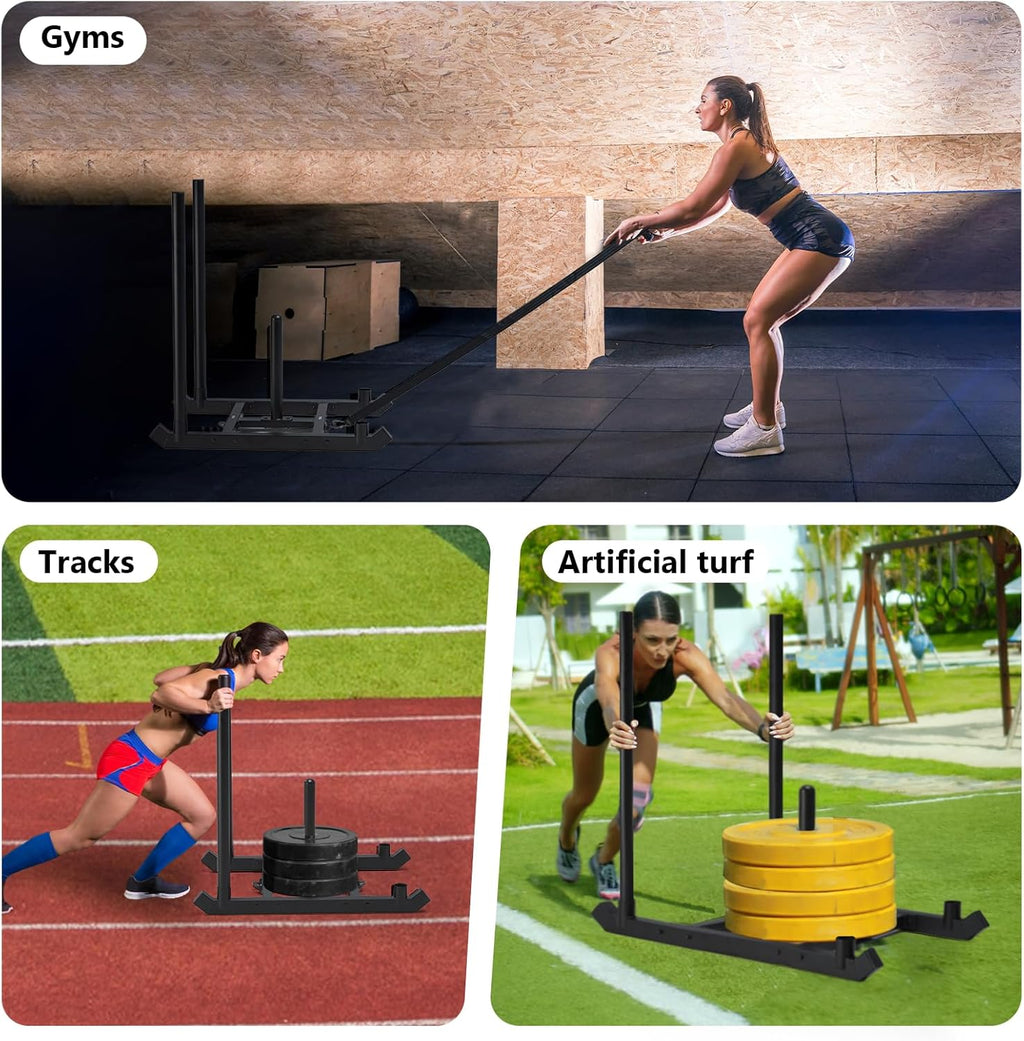 TEDEUM Weight Training Pull Sled, Fitness Strength Speed Training Sled, Steel Power Sled Workout Equipment for Athletic Exercise and Speed Improvement, Only Suitable for 2' Weight Plate