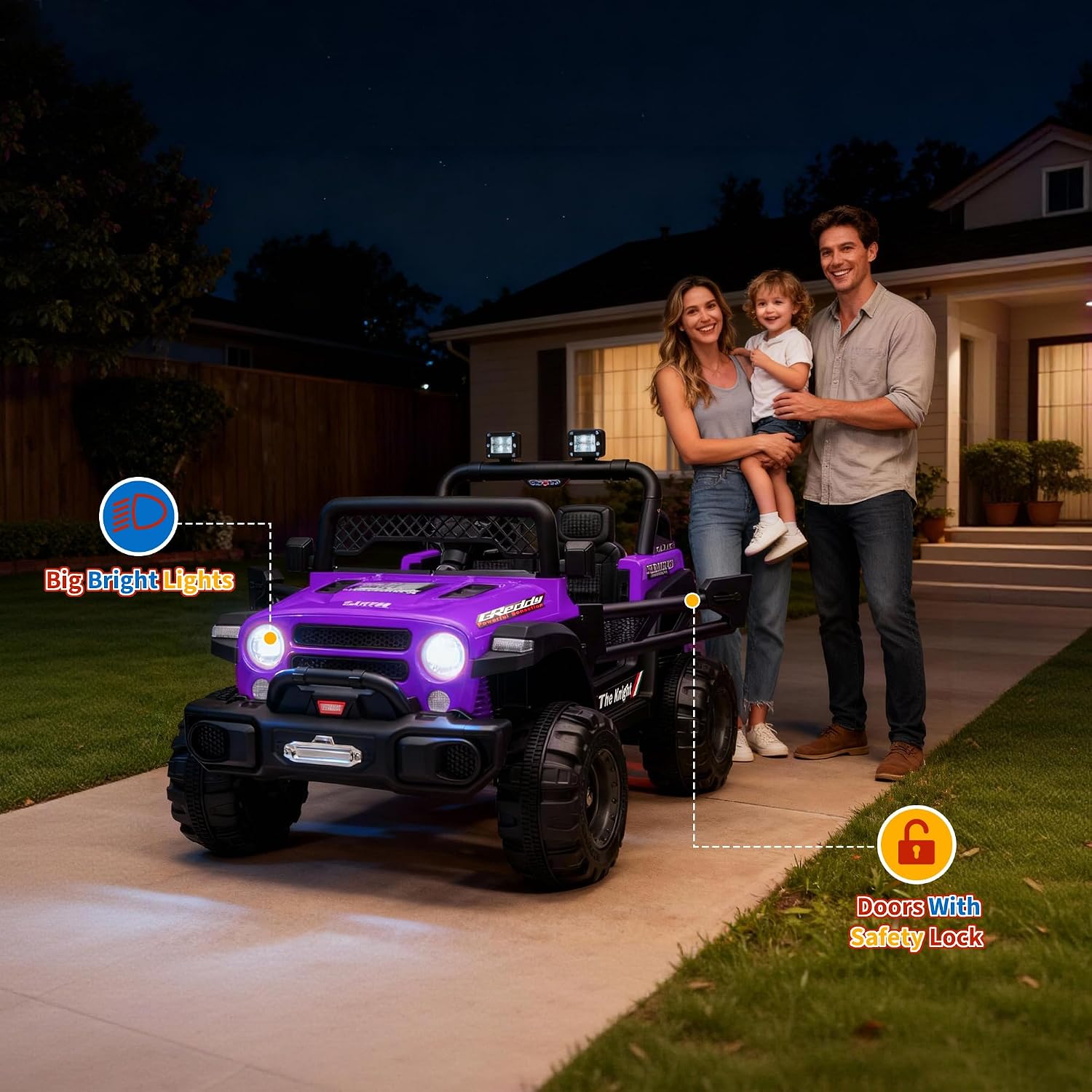12V Ride on Truck，Kids Electric Car with Parent Remote Control| Features 3 Speeds Up to 6MPH, 2 * 550w Moto, Safty Belt，Spring Suspension, LED Lights, Music for Children Aged 2-8 Years(Purple
