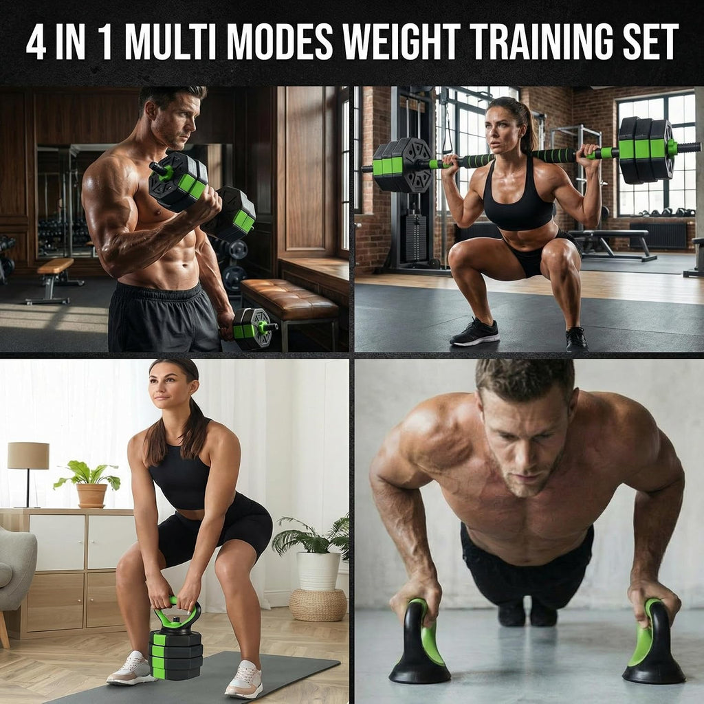 Adjustable Weight Set 88Lbs, 4-in-1 Dumbbell Set and Barbell Weight Set for Home Gym, Converts to Kettlebell & Push-Up Stand, Free Weights Dumbbells Set for Men & Women Full Body Workout