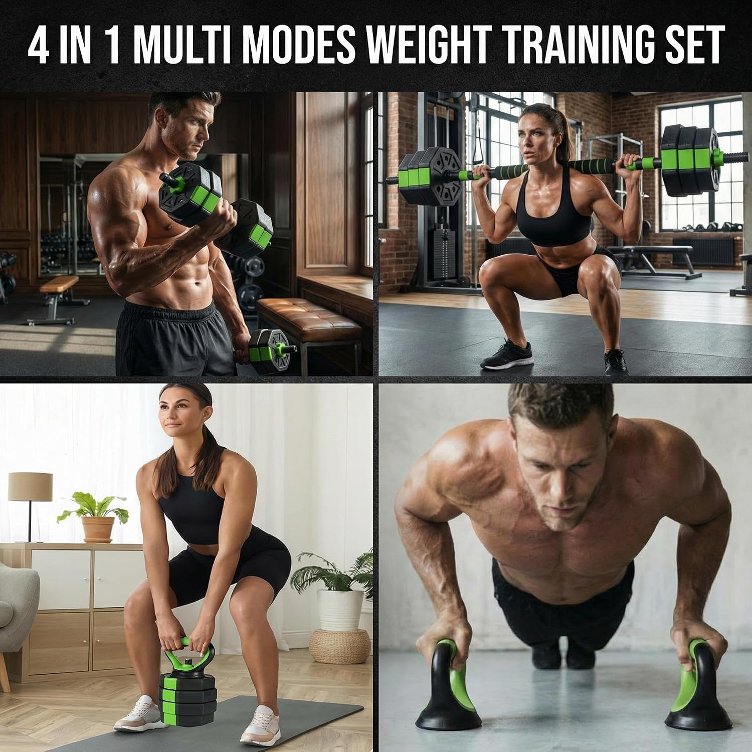 Adjustable Weight Set 88Lbs, 4-in-1 Dumbbell Set and Barbell Weight Set for Home Gym, Converts to Kettlebell & Push-Up Stand, Free Weights Dumbbells Set for Men & Women Full Body Workout
