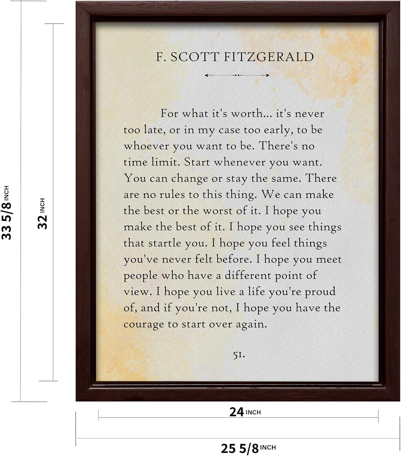 Poster Master For What Its Worth Canvas - F. Scott Fitzgerald Print - Book Page Art - Literary Art - Gift for Men & Women - Minimal Decor for Bedroom, Living Room, or Library - 24x32 Brown Framed