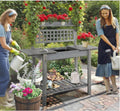 Wooden Outdoor Potting Bench Workstation Table with Storage Shelf, Dry Sink and Expandable Sliding Tabletop for Cutting and Potting Vegetables, Herbs, and Other Plants (Gray)
