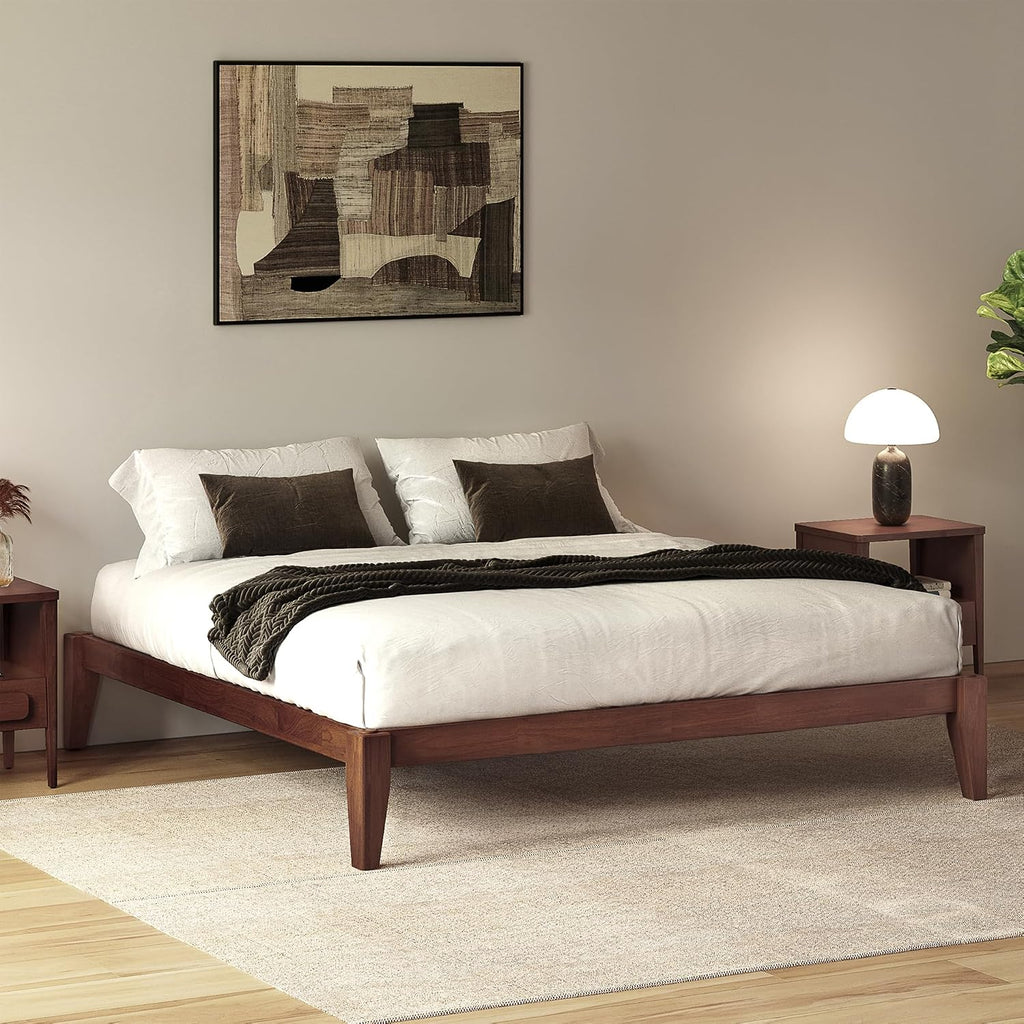 Thor Premium Solid Wood Bed Frame Full, Japanese Joinery Bed Frame with Wood Slat Support, Platform Bed, No Box Spring Needed, Easy Assembly, Minimalist & Modern Style (Mahogany)
