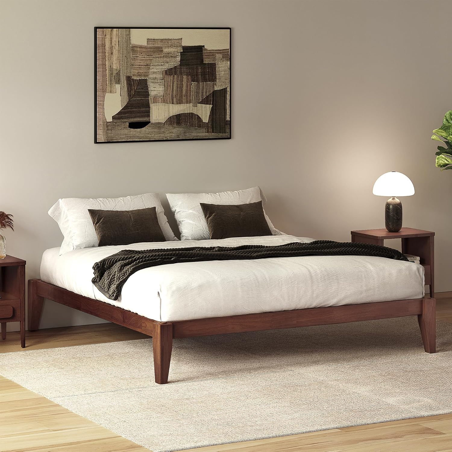 Thor Premium Solid Wood Bed Frame Full, Japanese Joinery Bed Frame with Wood Slat Support, Platform Bed, No Box Spring Needed, Easy Assembly, Minimalist & Modern Style (Mahogany)