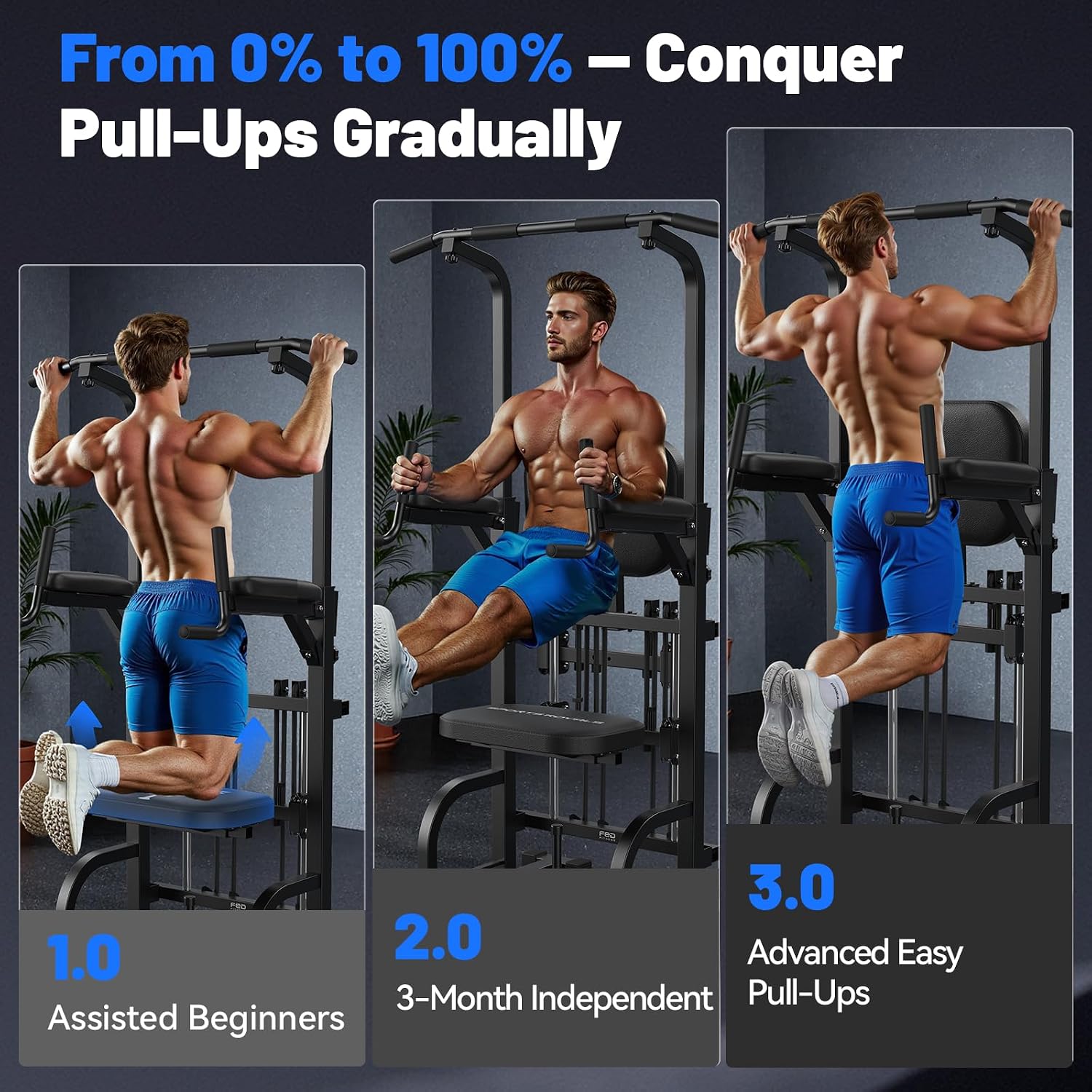Sportsroyals Power Tower Pull Up Bar Station, 450LBS Stable Pull Up Dip Station for Home Gym Strength Training Equipment | FED Fitness