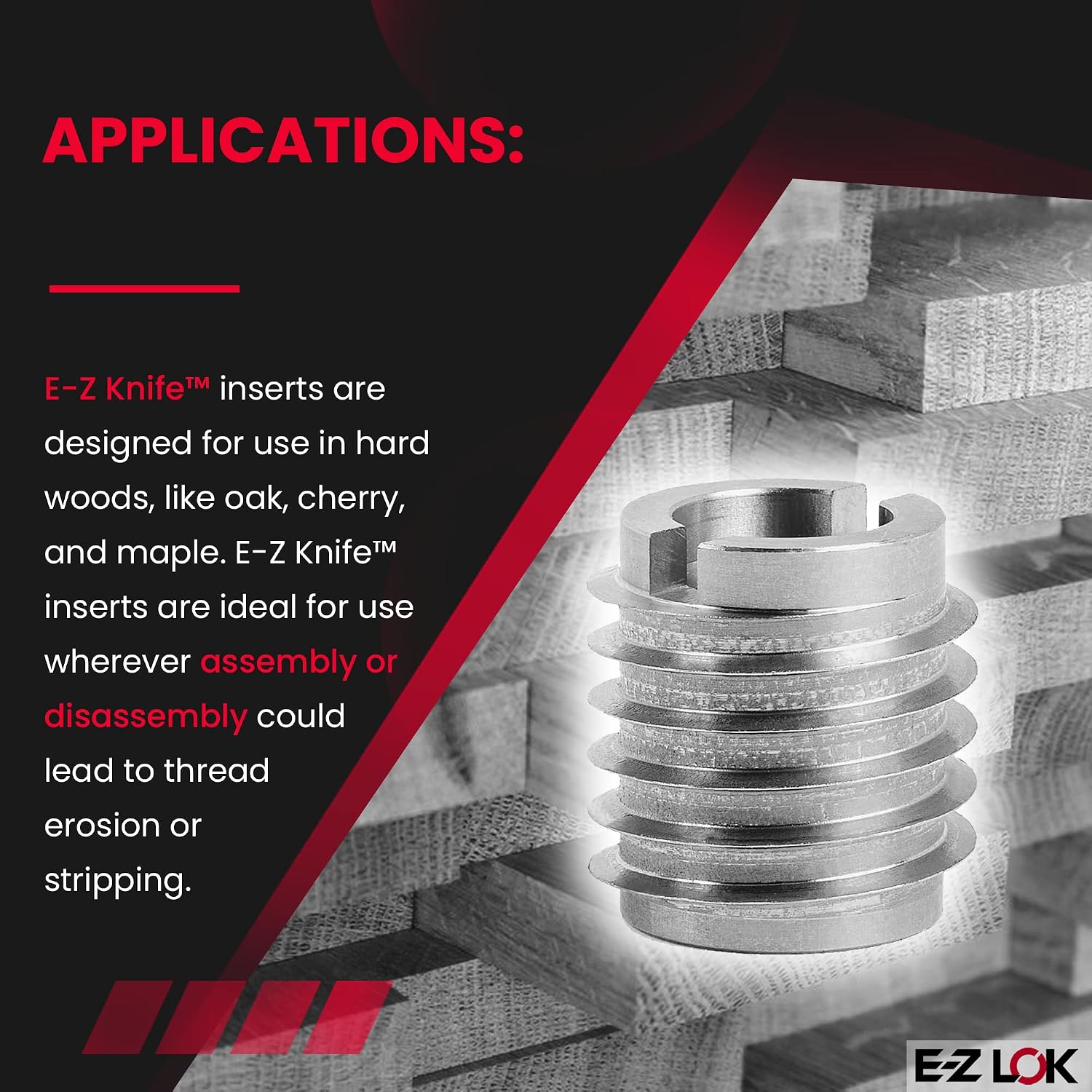 E-Z LOK 400-M10-CR Threaded Insert for Hard Wood, Stainless Steel Thread Inserts, M10-1.5 Internal Thread, 0.625' Length(Pack of 100)