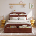 GarveeHome Twin XL Size Bed Frame, Wooden Beds with Storage Headboard and Raised-Foodboard, Twin XL-Floor Low Platform Bed for Bedroom, Sturdy Wooden Slats Support, No Box Spring Needed, Espresso