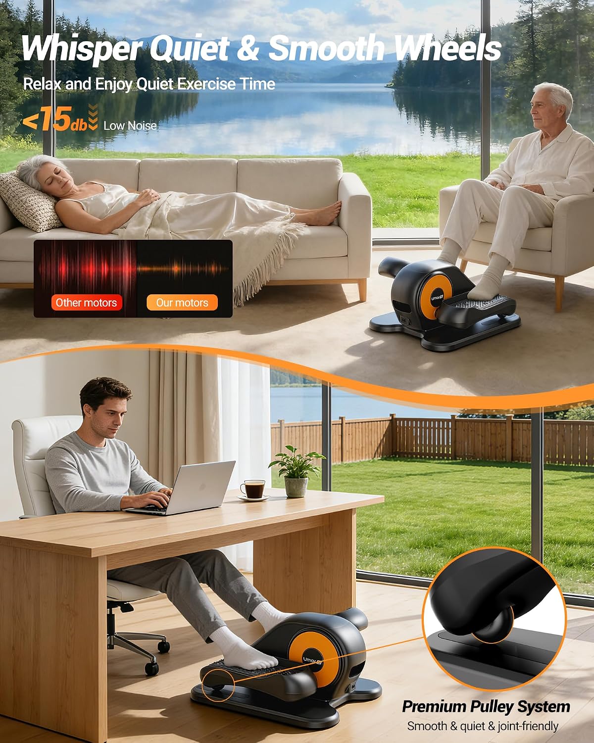 UMAY Under Desk Elliptical Machine, Electric Eclipse Leg Exerciser While Sitting for Seniors with 12 Speeds, Foot Peddler Exercise Machine, Manual & Auto Mode, Seated Pedal Exerciser for Home Office