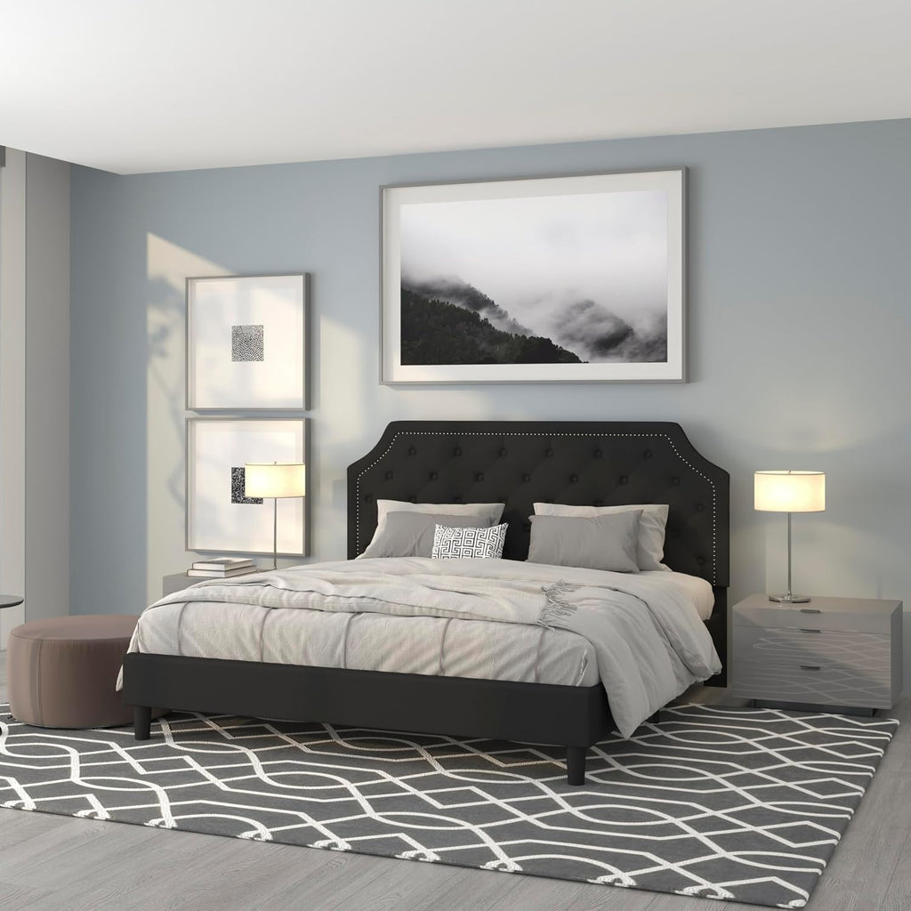Flash Furniture Brighton King Size Tufted Upholstered Platform Bed in Black Fabric