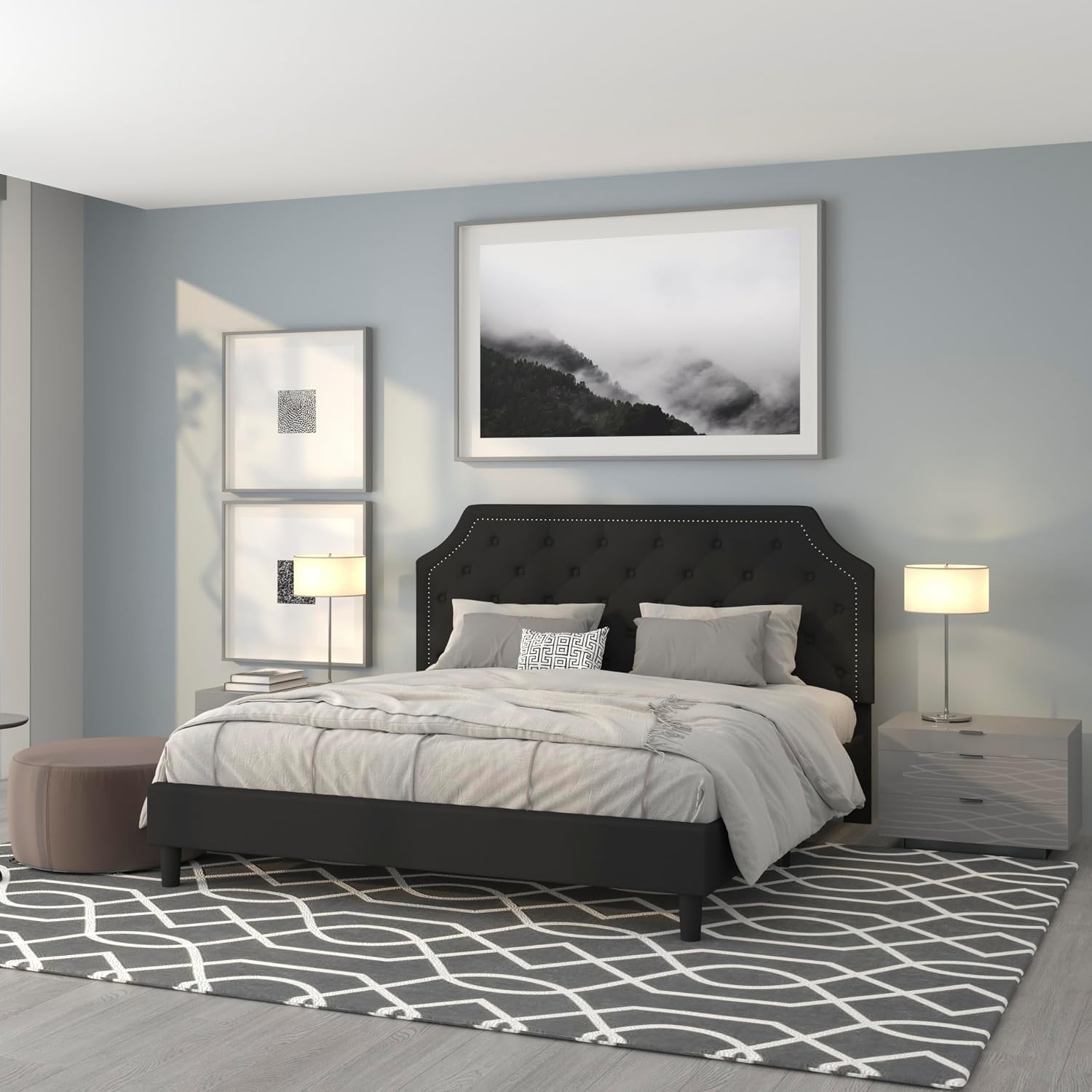 Flash Furniture Brighton King Size Tufted Upholstered Platform Bed in Black Fabric