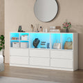 Gyfimoie White Dresser for Bedroom with 6 Drawers, Chest of Drawers with Led Lights&Charging Station, 63' Long Dresser with 7 Open Cubbies, Storage Drawers for Living Room, Closet, Hallway (White)