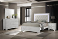 Modern Crisp White Textured Finish Tufted Headboard Integrated LED Lighting Full Size Bed Set 4pc Bedroom Furniture
