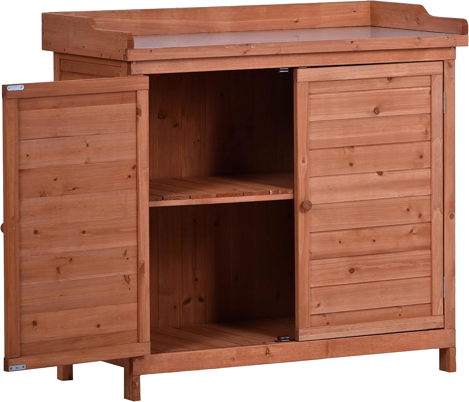Outdoor 39' Potting Bench Table, Rustic Garden Wood Workstation Storage Cabinet Garden Shed with 2-Tier Shelves and Side Hook, Orange,for Outdoor Indoor Use (Orange)